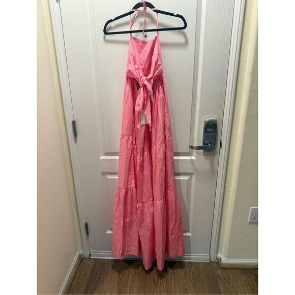S/W/F Tie Up Maxi Dress In Pink Wedding Guest  Vacation Beach Dress size S NWT - Picture 5 of 6
